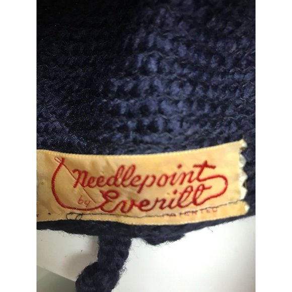 Vintage Needlepoint by Everitt Hat with bow in back Navy Blue